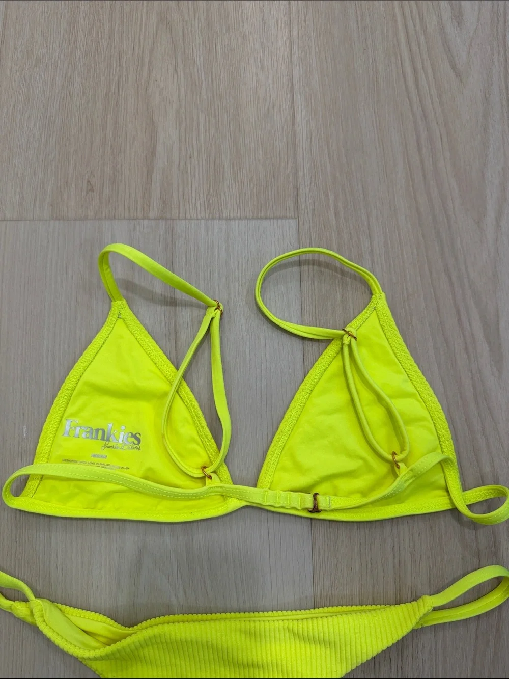 Frankie B. Women’s Neon Yellow Ribbed Triangle Bikini Set S/M
